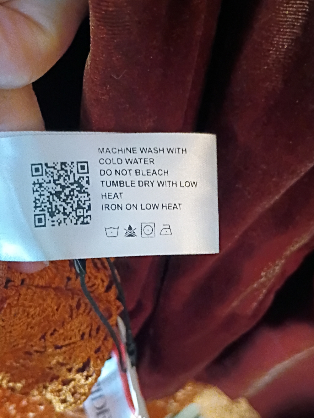 NWT Cider Curve Velvet Lace Trim V-Neck Mini Babydoll Dress - Rust Orange - Picture 7 of 8